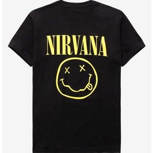 Black T-shirt from Nirvana with classic smile logo design on the front
